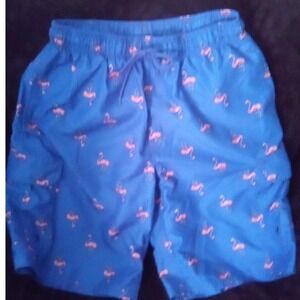 Canyon Creek Mens Blue Pink Flamingo Print Swim Trunks Cargo Pocket Size Medium